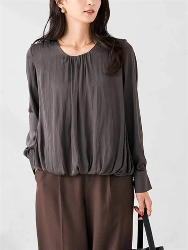 緞面泡泡袖襯衫(深灰色(93)/36)