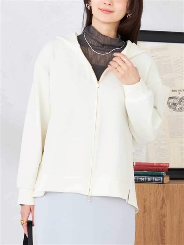 後擺荷葉連帽上衣(米白色(80)/36)