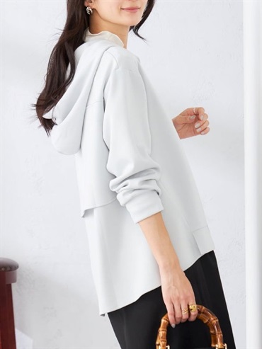 後擺荷葉連帽上衣(淺灰色(91)/36)