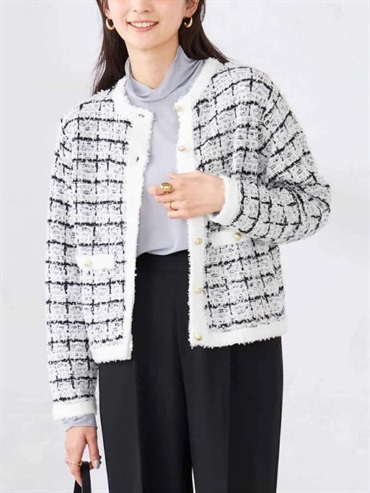 華麗色彩提花針織外套(米白色(80)/38)