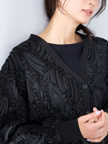 透膚刺繡網紗開襟衫(黑色(94)/38)