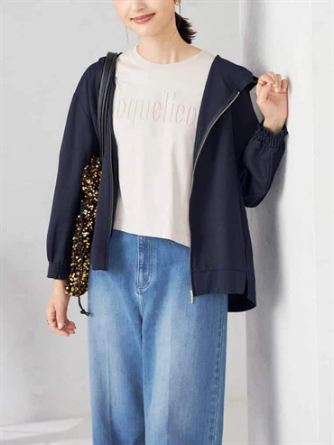 後擺喇叭半透明連帽外套(海軍藍(57)/36)