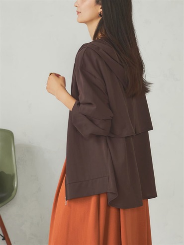 後擺喇叭半透明連帽外套(棕色(87)/36)