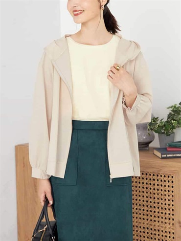 後擺喇叭半透明連帽外套(深咖啡色(89)/36)