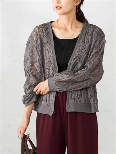 織線刺繡雪紡透膚針織外套(深灰色(93)/38)