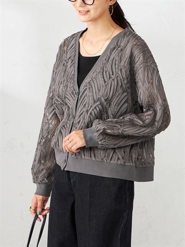 織線刺繡雪紡透膚針織外套