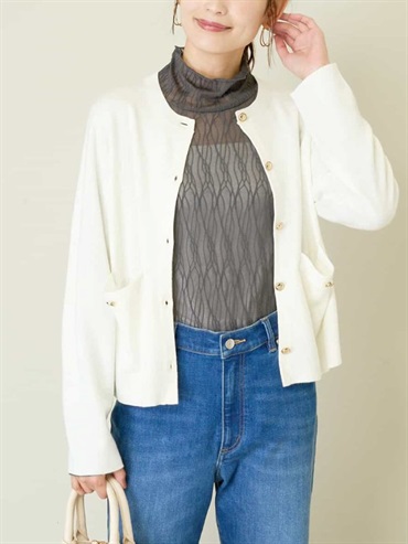 米蘭羅紋針織開襟外套(米白色(80)/36)