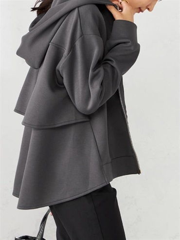 背後荷葉拼接立體布連帽外套(深灰色(93)/36)