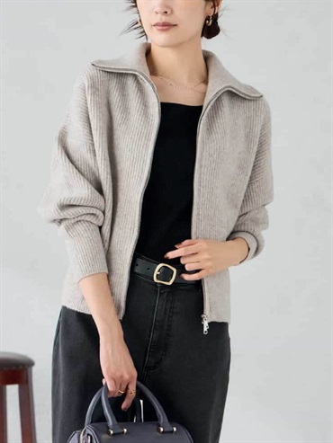 雙拉鍊領針織外套