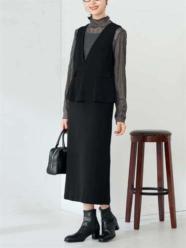 假兩件荷葉下擺拼接洋裝