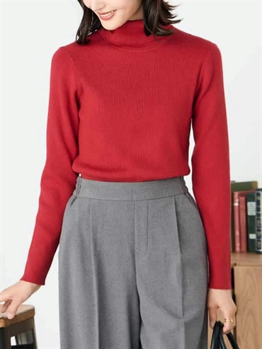 羅紋高領針織上衣(玫紅色(05)/36)