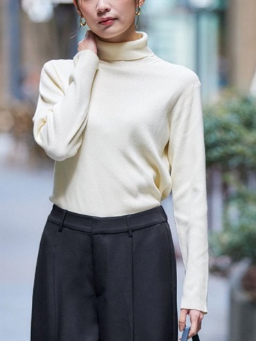 羅紋高領針織上衣(米白色(80)/36)