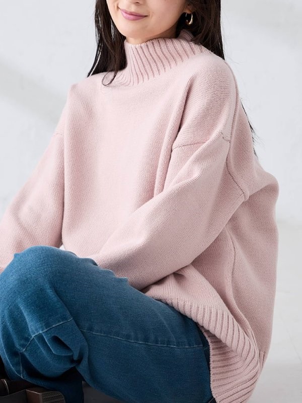 後開衩針織上衣(淺粉紅色(01)/40)