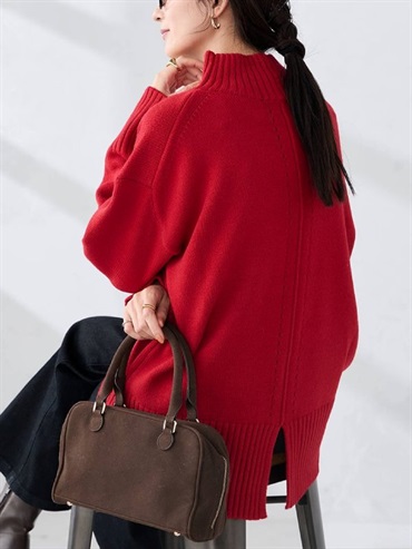 後開衩針織上衣(玫紅色(05)/36)