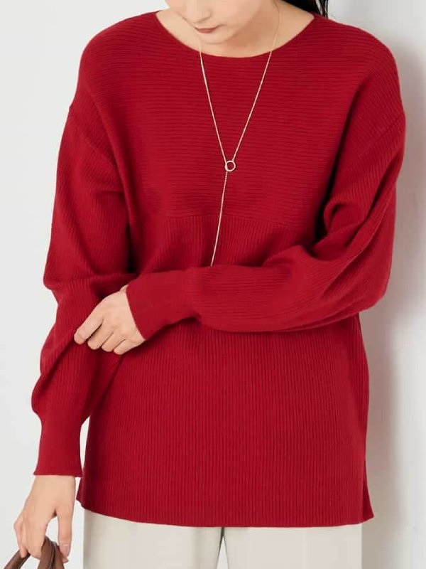 拼接船形領長版針織上衣(玫紅色(05)/40)