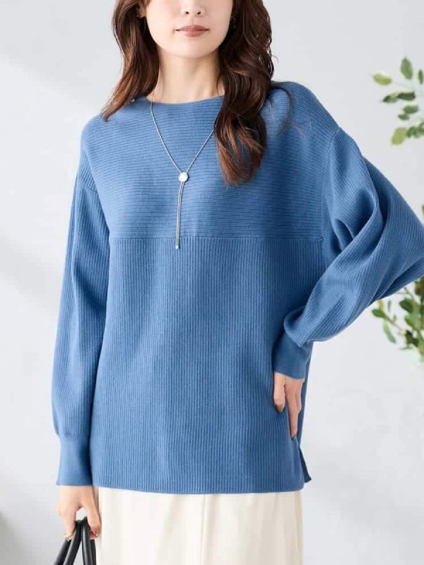 拼接船形領長版針織上衣