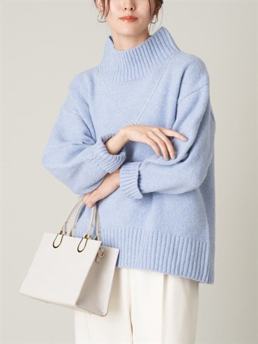 混搭毛線高領針織衫(天藍色(50)/36)
