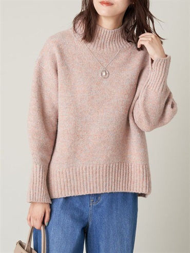 混搭毛線高領針織衫(米色(82)/36)