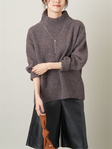 混搭毛線高領針織衫(棕色(87)/36)