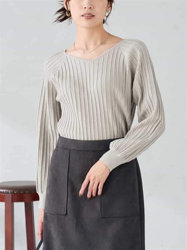 百褶感V領針織毛衣(深咖啡色(89)/36)