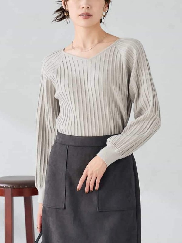 百褶感V領針織毛衣(深咖啡色(89)/36)