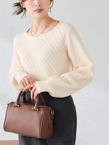 菱形圖案針織套頭衫(米白色(80)/38)