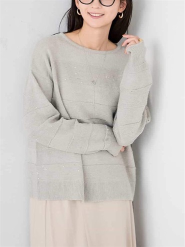 亮片條紋針織衫(灰色(92)/38)