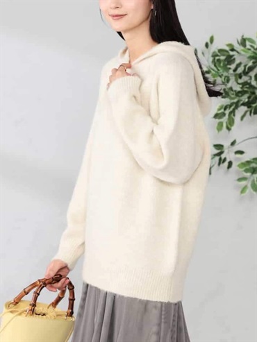 絨毛針織連帽衫(米白色(80)/38)