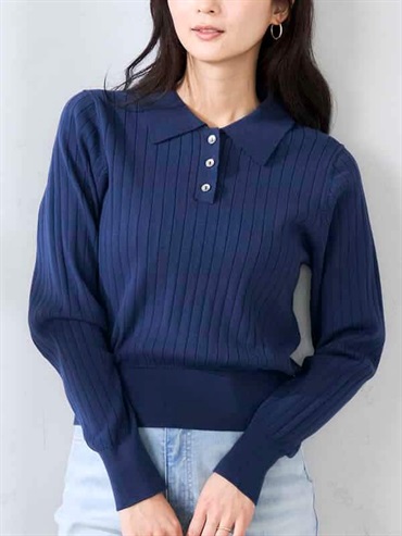寬羅紋Polo針織衫(海軍藍(57)/38)