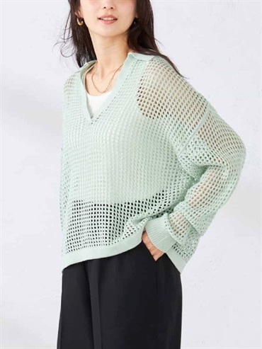 有領網眼針織衫