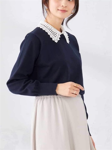 蕾絲領針織上衣(海軍藍(57)/38)