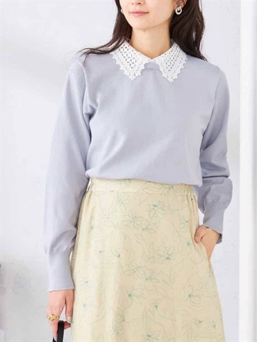 蕾絲領針織上衣(淺灰色(91)/38)