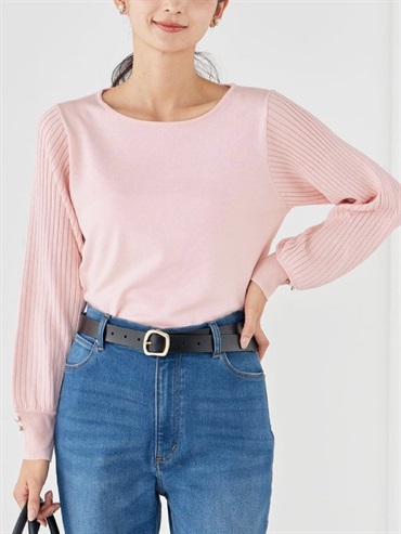 百褶袖針織上衣(淺粉紅色(01)/36)