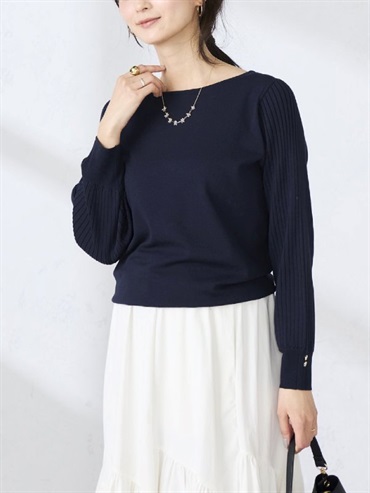 百褶袖針織上衣(海軍藍(57)/36)