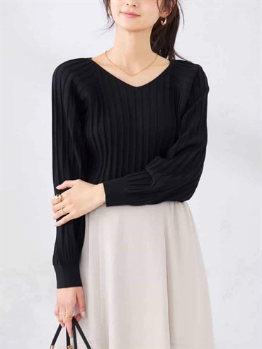 百褶感針織上衣(黑色(94)/36)