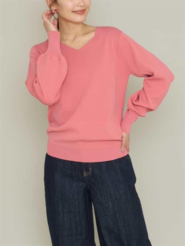 V領泡泡袖針織(粉紅色(03)/38)
