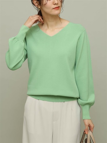 V領泡泡袖針織(淺綠色(30)/38)