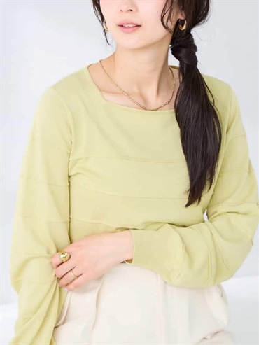 立體橫紋方領針織上衣(黃色(20)/36)