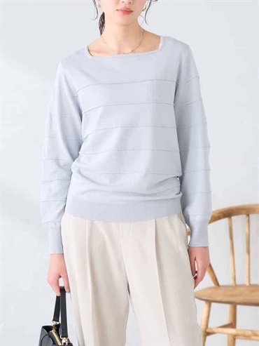 立體橫紋方領針織上衣(淺灰色(91)/36)