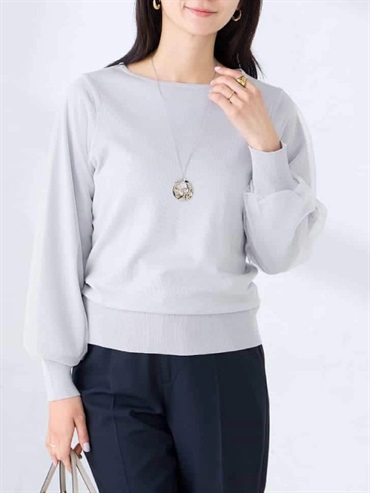 紗網袖針織上衣(淺灰色(91)/36)