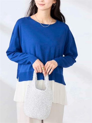 百褶荷葉下擺針織上衣(藍色(55)/38)