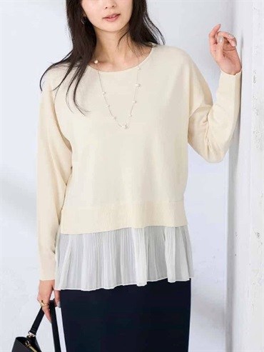 百褶荷葉下擺針織上衣(米白色(81)/38)