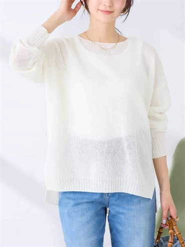 紙感紗線針織上衣(米白色(80)/38)