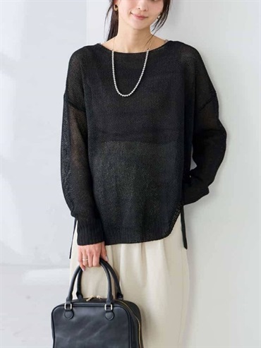 紙感紗線針織上衣(黑色(94)/38)