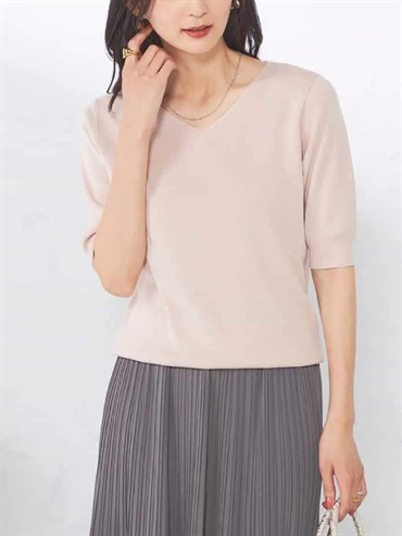 金屬紗線V領泡泡袖針織衫(淺粉紅色(01)/36)