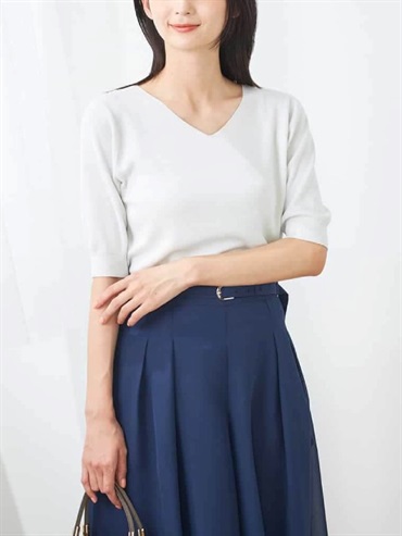 金屬紗線V領泡泡袖針織衫(淺灰色(91)/36)