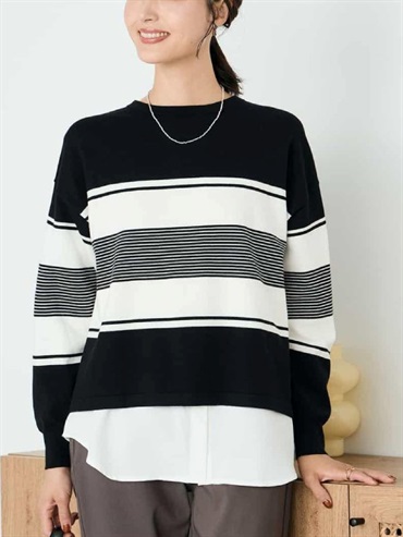 短版針織＆基本款襯衫套組(黑色(94)/36)