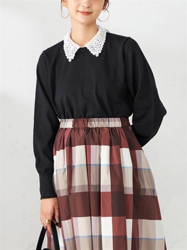 蕾絲領針織衫(黑色(94)/38)