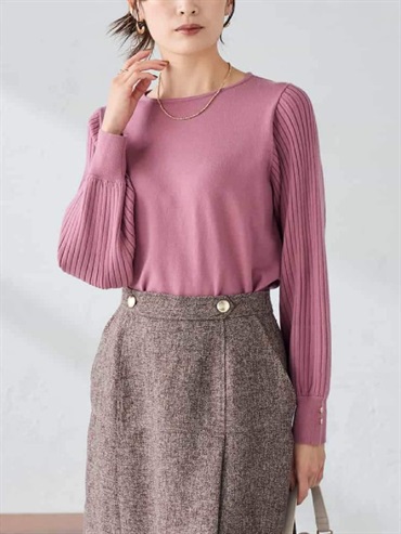 百褶袖針織上衣(粉紅色(03)/36)