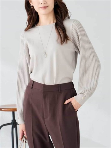 百褶袖針織上衣(深咖啡色(89)/36)